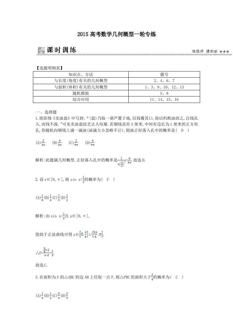 2015高考数学几何概型一轮专练