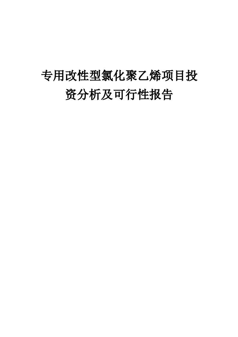 2024年专用改性型氯化聚乙烯项目投资分析及可行性报告