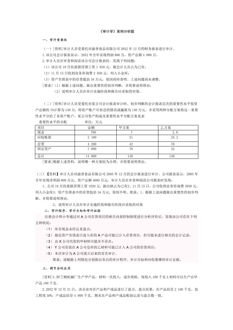 审计学案例分析题与答案