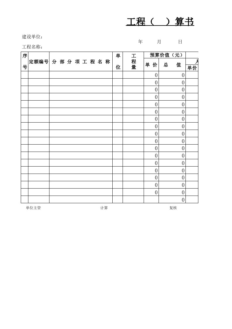 工程预算书(模板)