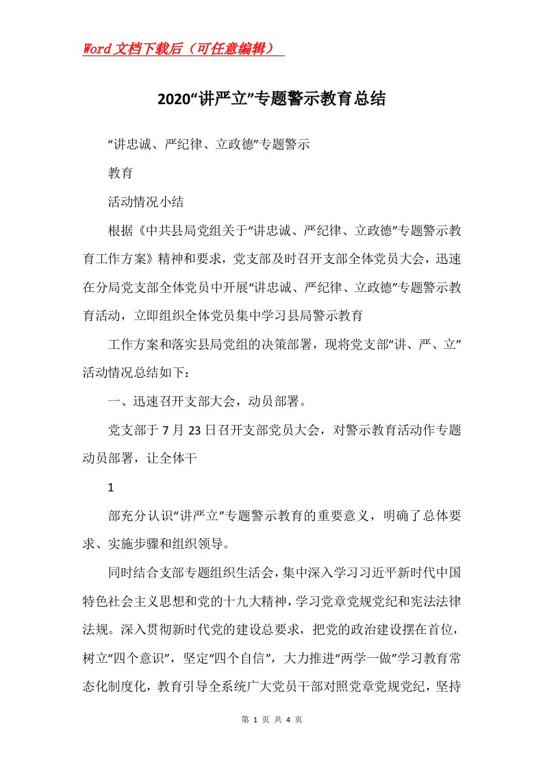 2020讲严立专题警示教育总结