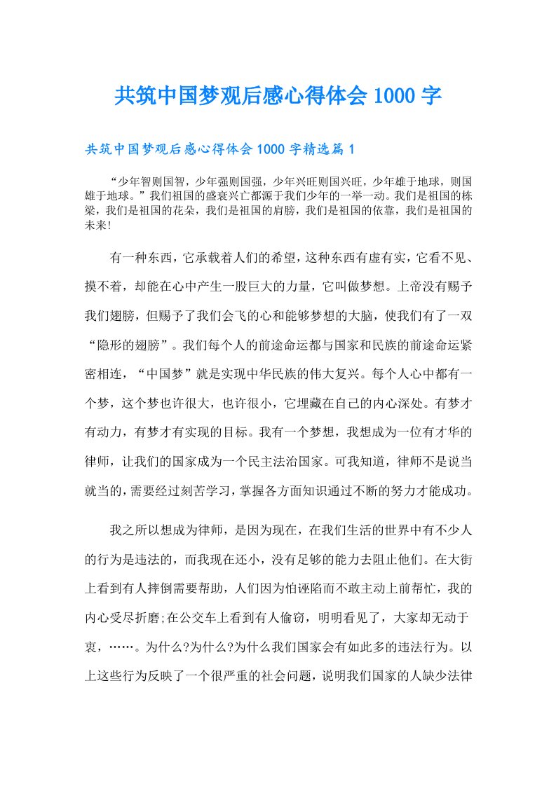 共筑中国梦观后感心得体会1000字