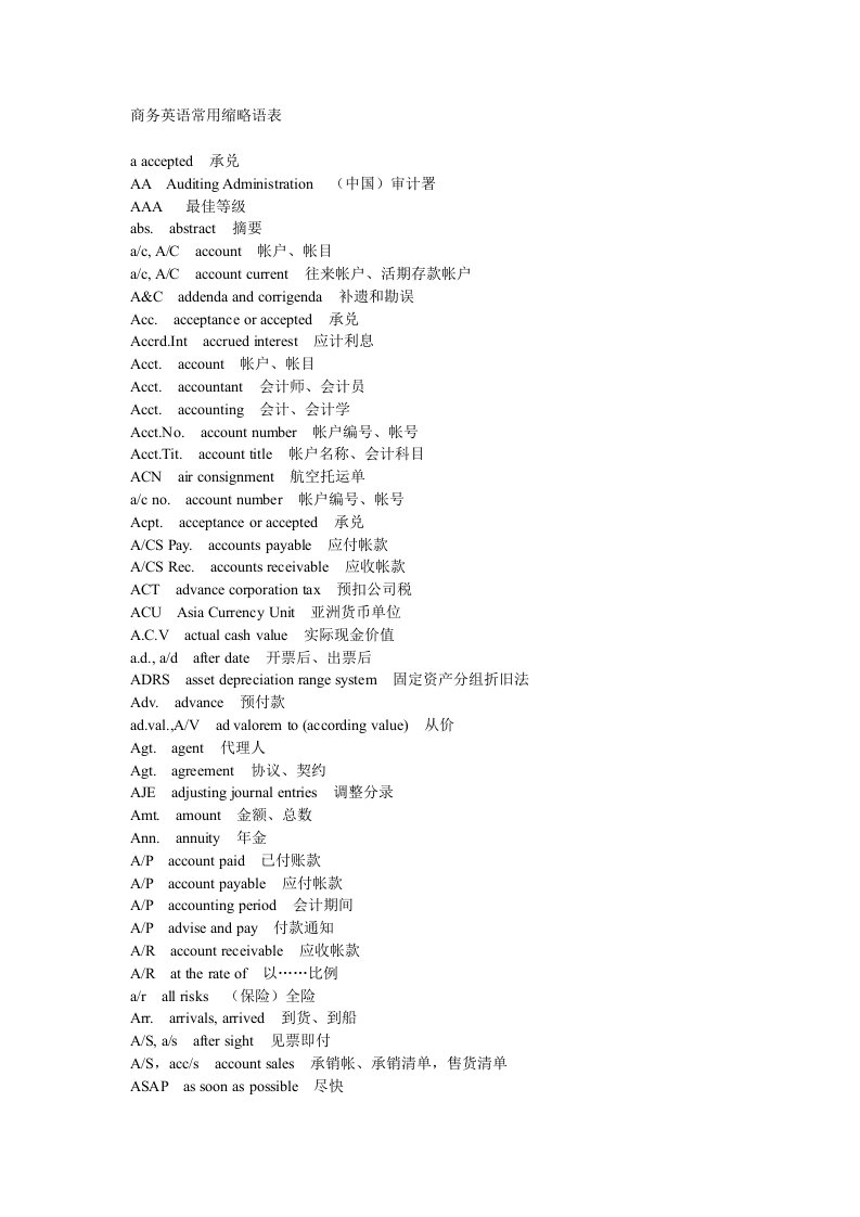 d商务英语常用缩略语表