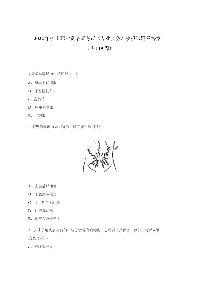 2022年护士职业资格证考试《专业实务》模拟试题及答案（共119题）