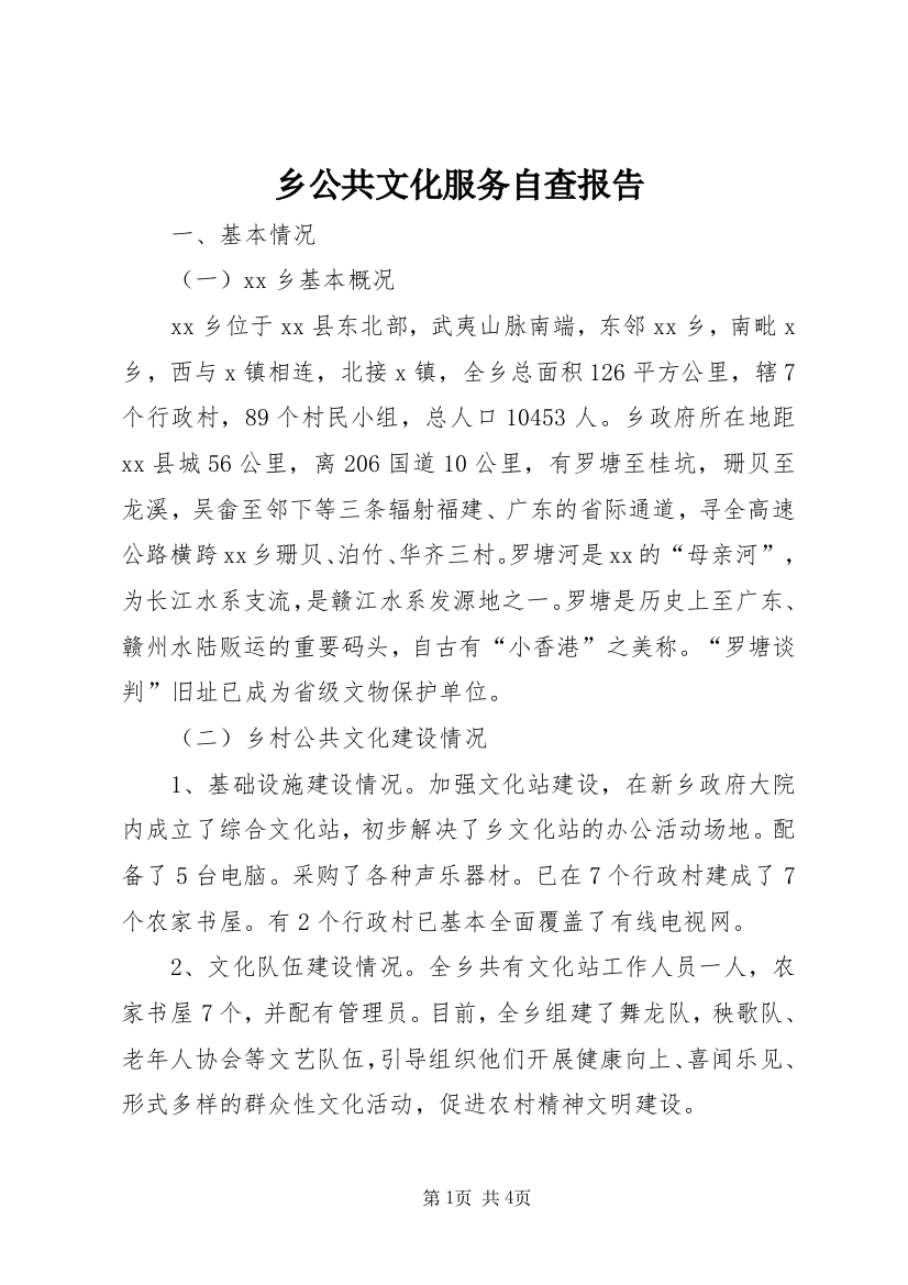 乡公共文化服务自查报告