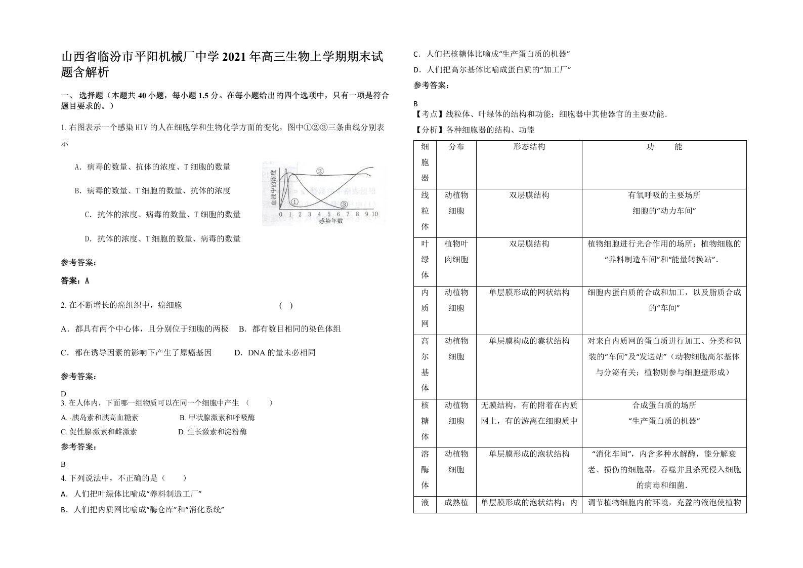 山西省临汾市平阳机械厂中学2021年高三生物上学期期末试题含解析