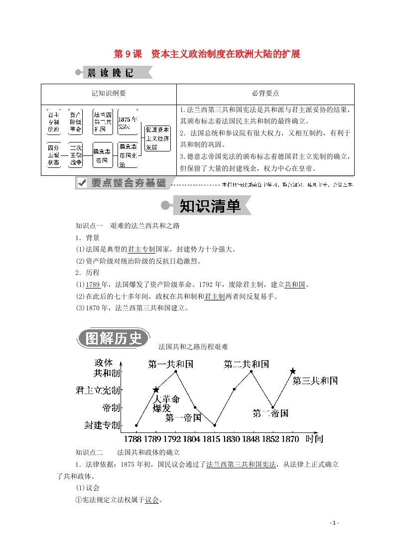 2020_2021学年高中历史第三单元近代西方资本主义政治制度的确立与发展第9课资本主义政治制度在欧洲大陆的扩展学案含解析新人教版必修1