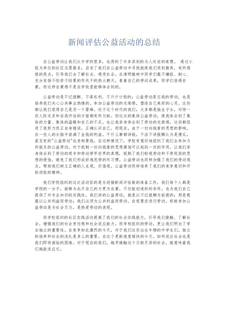 总结报告新闻评估公益活动的总结