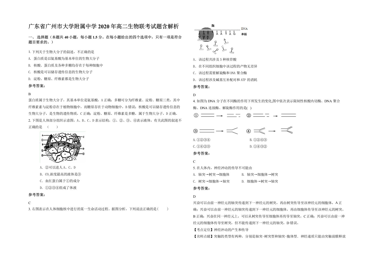 广东省广州市大学附属中学2020年高二生物联考试题含解析