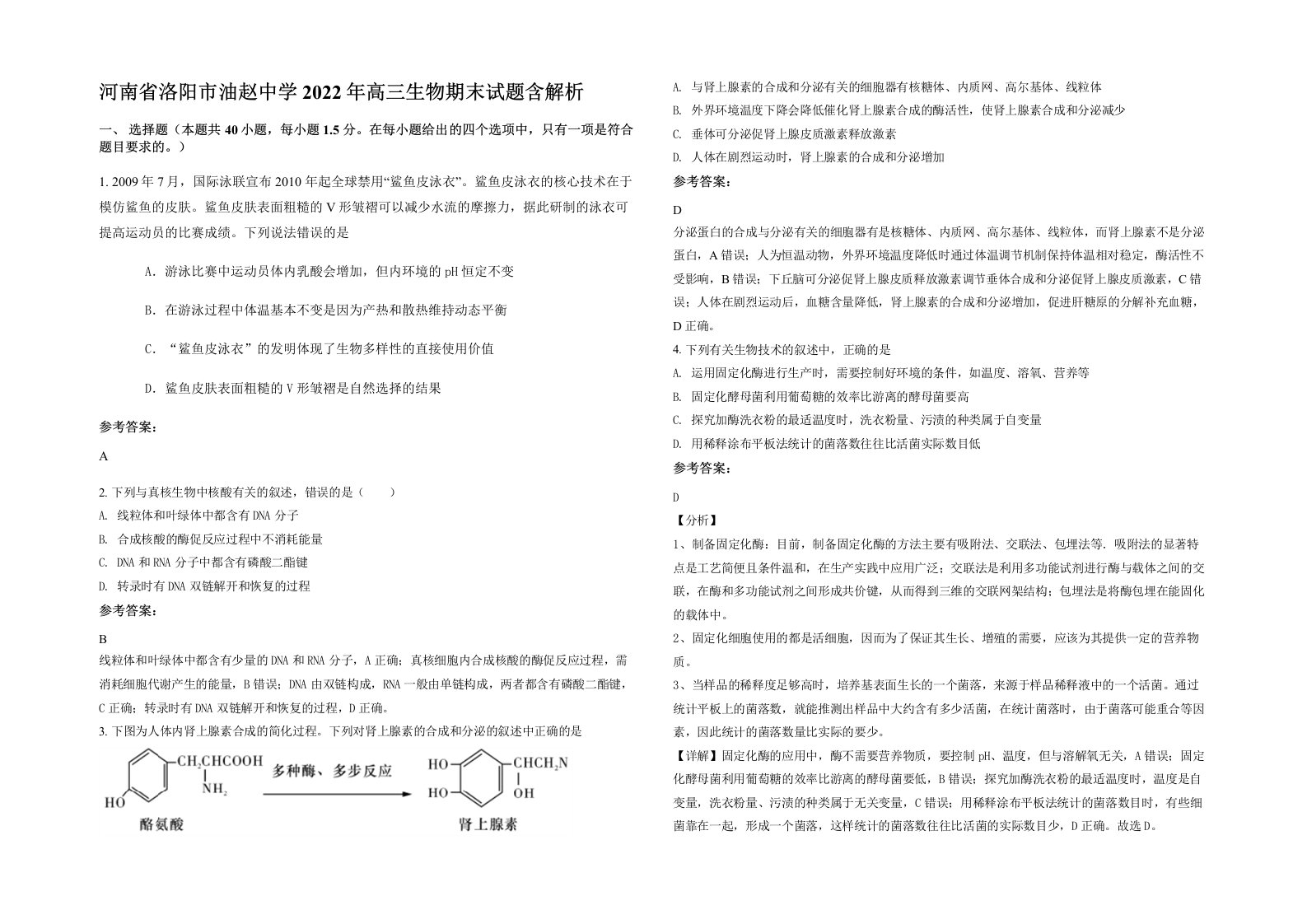 河南省洛阳市油赵中学2022年高三生物期末试题含解析