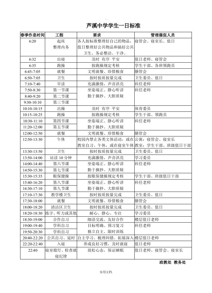 衡水中学学生一日规范表