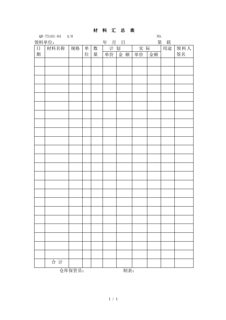 材料汇总明细表