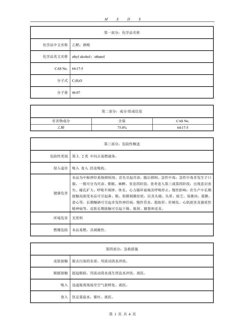 75%乙醇-MSDS