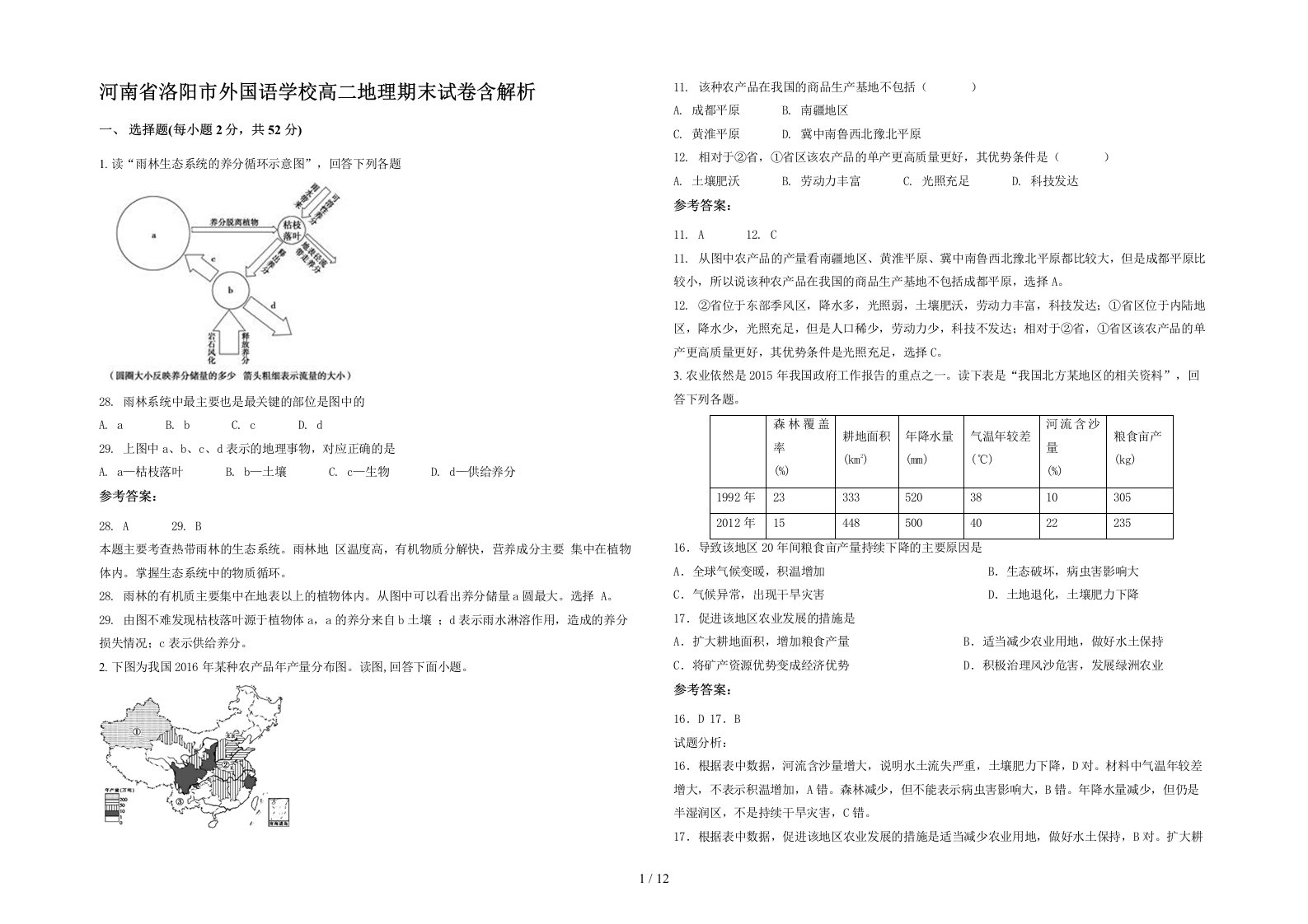 河南省洛阳市外国语学校高二地理期末试卷含解析