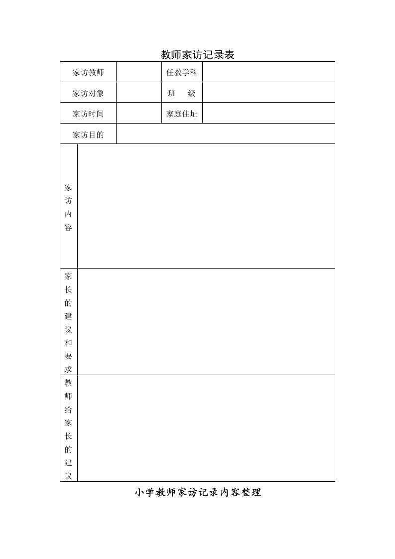 家访表及家访记录内容整理