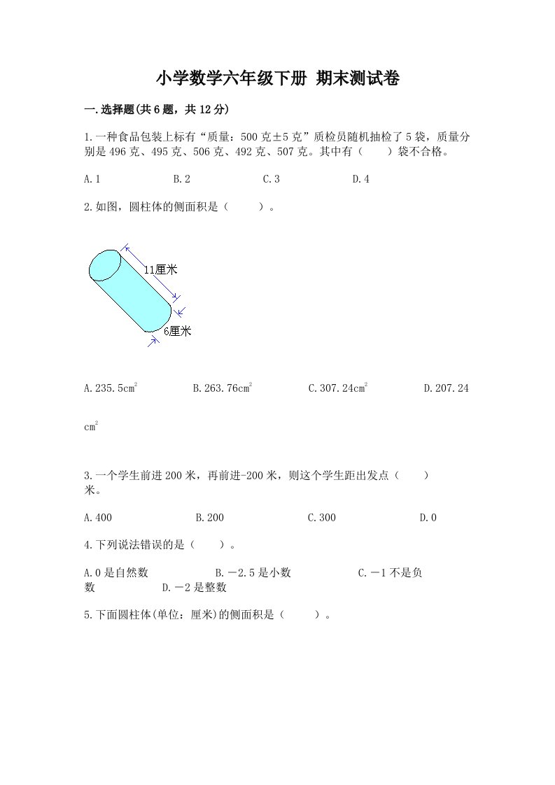 小学数学六年级下册