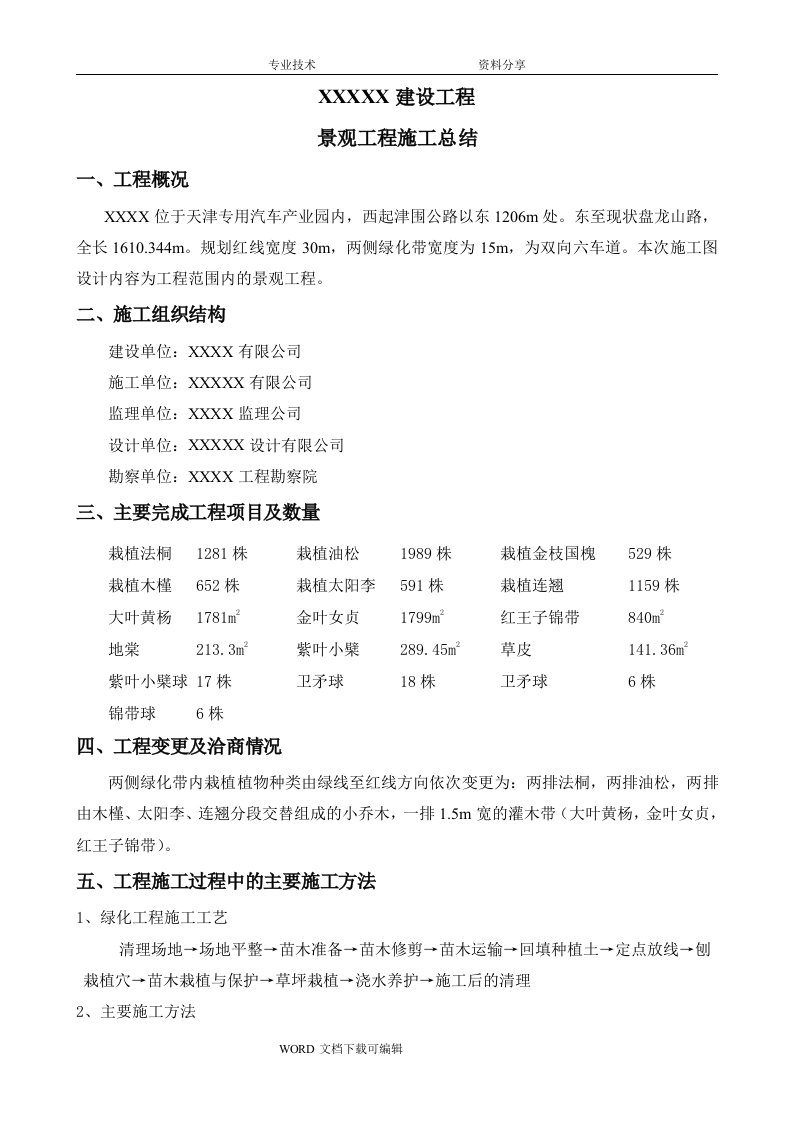 市政绿化景观施工总结