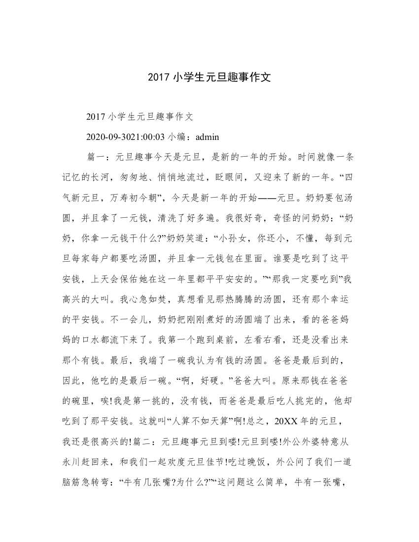 2017小学生元旦趣事作文