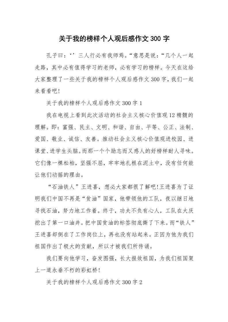 关于我的榜样个人观后感作文300字