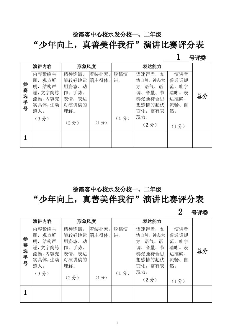 真善美演讲评分表