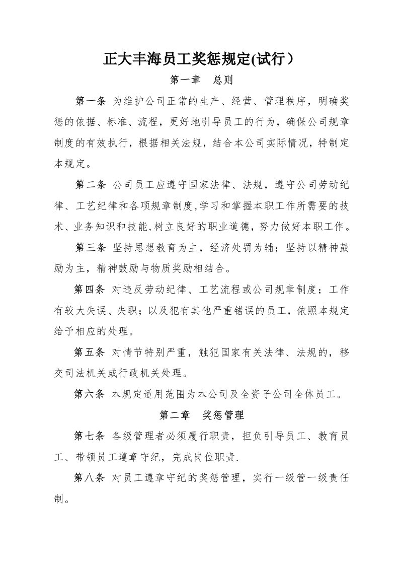 制药公司员工奖惩管理办法