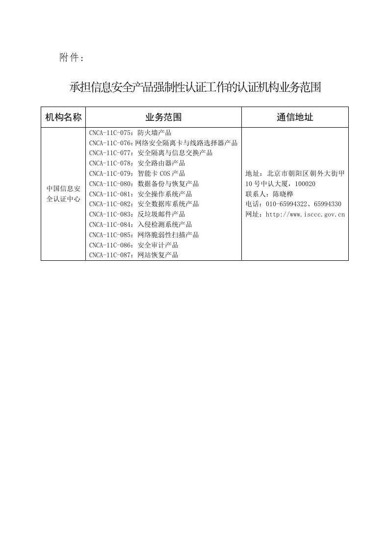 精选承担信息安全产品强制性认证工作的认证机构业务范围