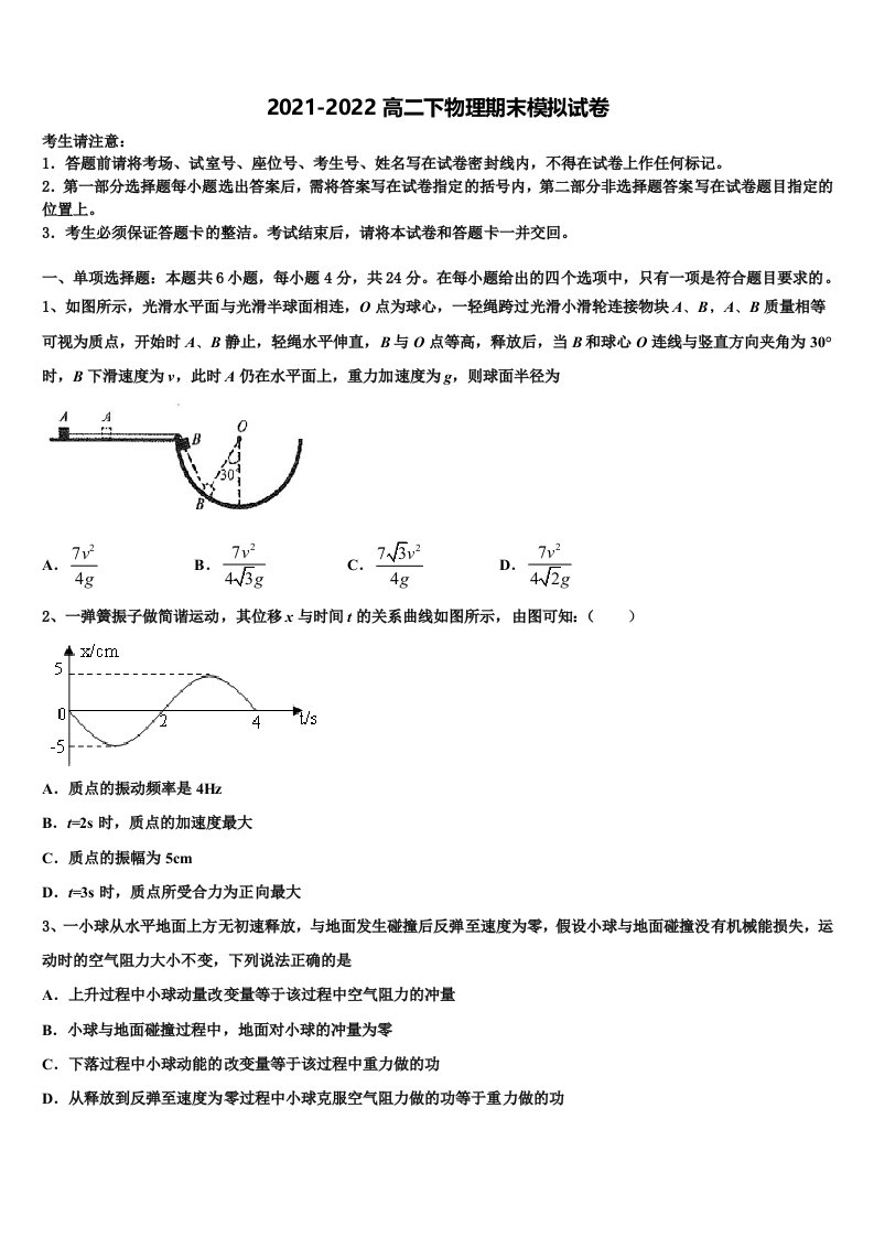 2021-2022学年海南省农垦实验中学高二物理第二学期期末考试试题含解析