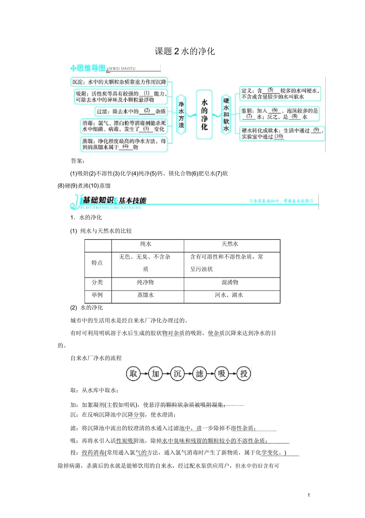 新人教版九年级化学上册例题精讲第4单元课题2水的净化2