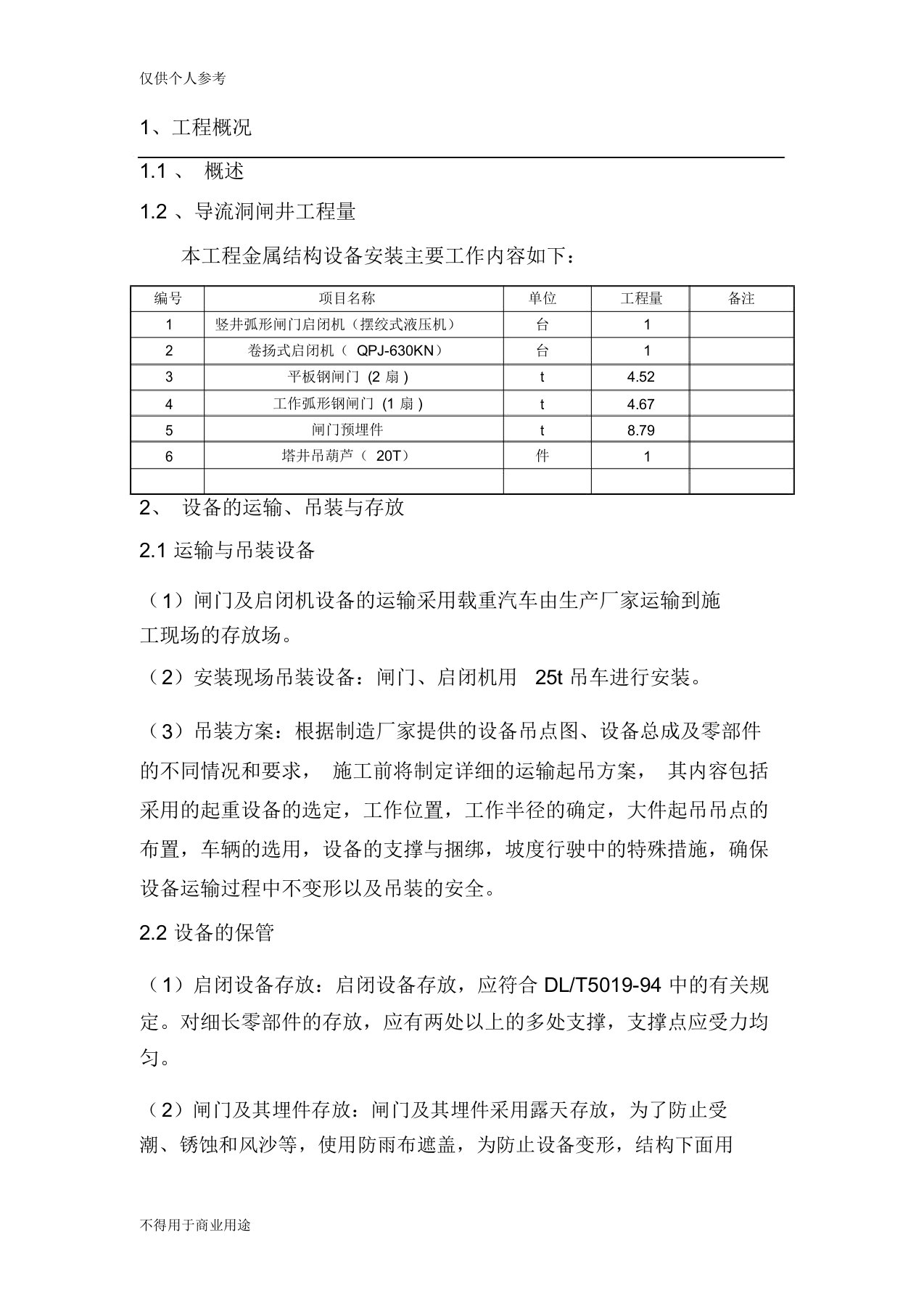 闸门安装施工规划方案