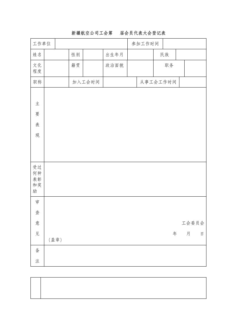 企业管理表格-航空公司工会大会登记表