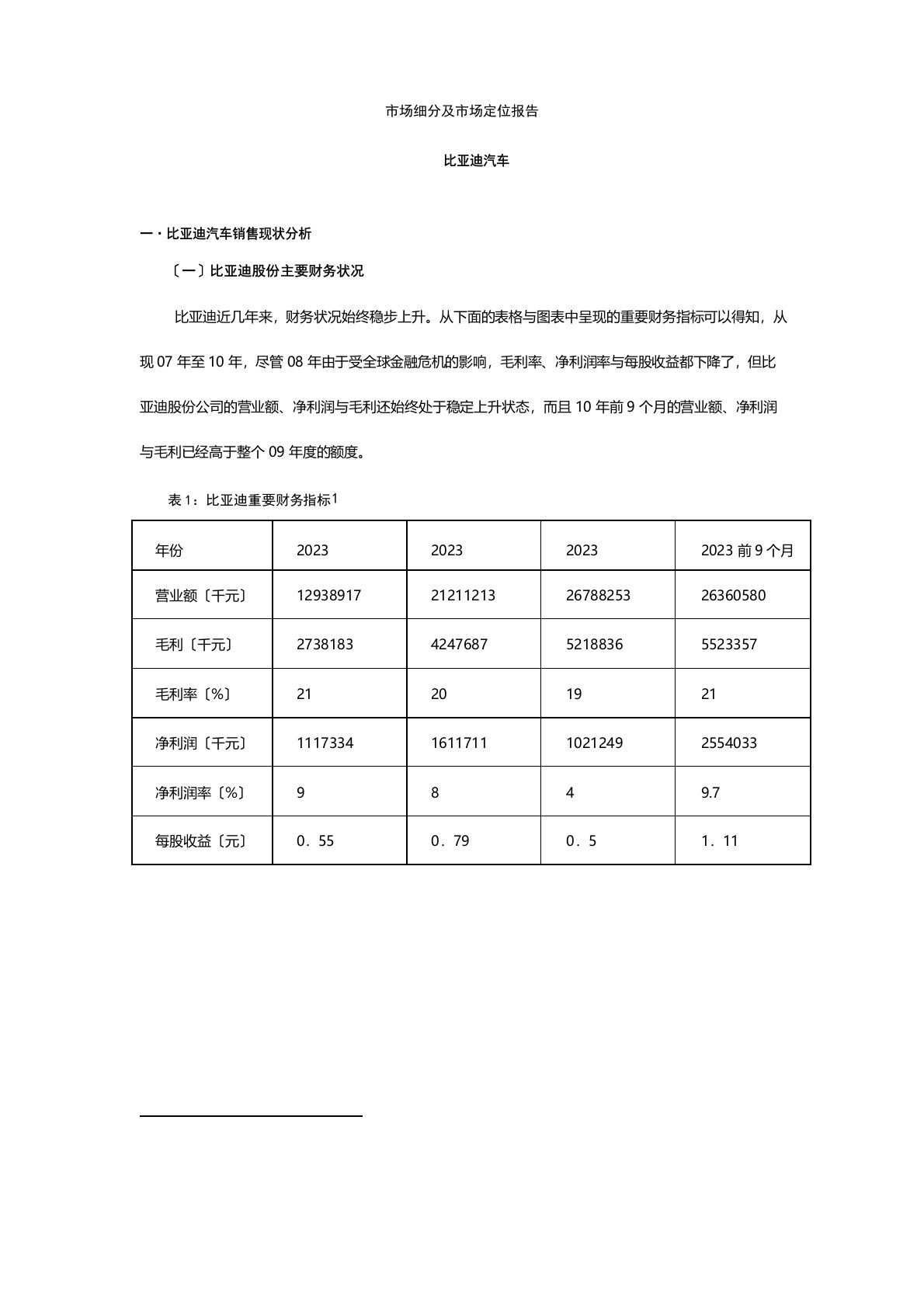 比亚迪市场定位市场细分报告