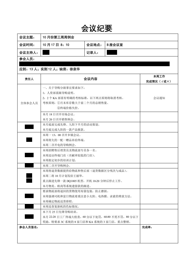 公司例会会议纪要单