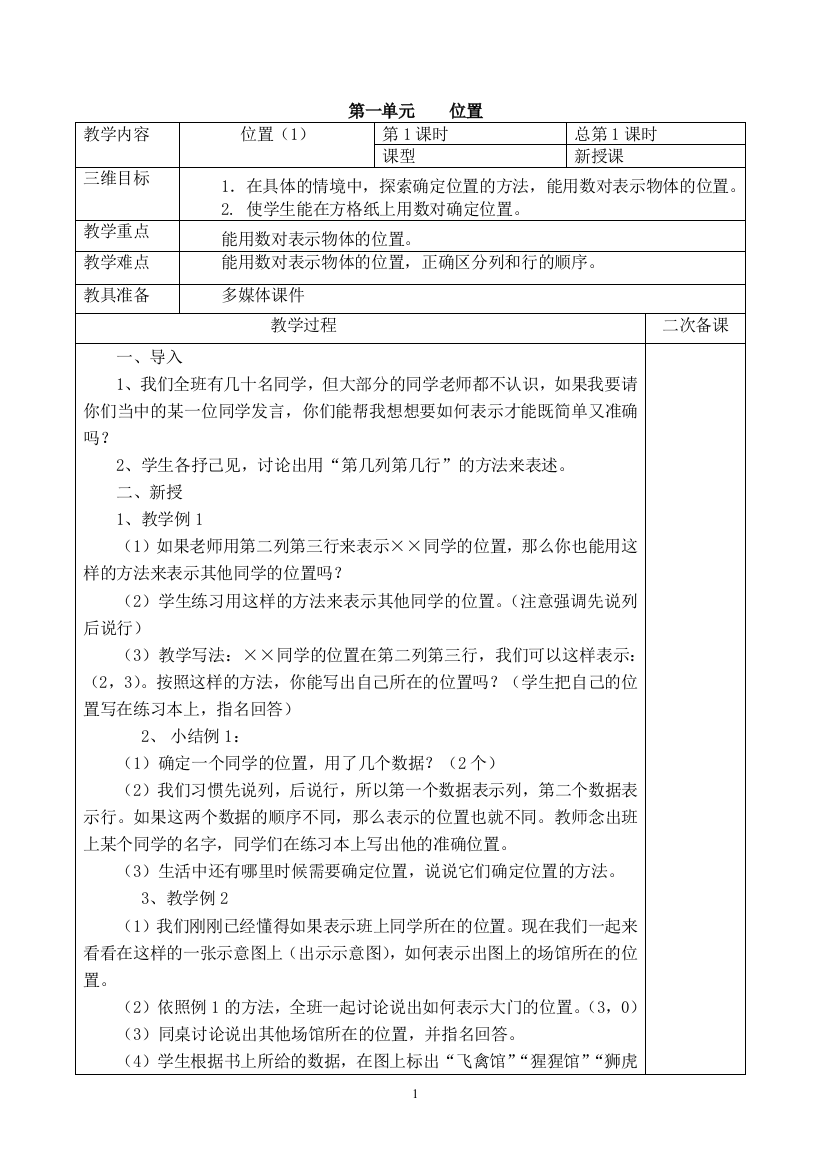 教案.教材-—最新2016-2017学年秋季学期人教版小学六年级数学上册教案可打印(表格式)