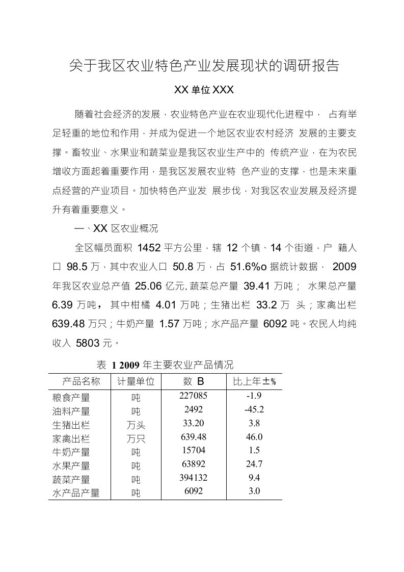 农业特色产业调研报告