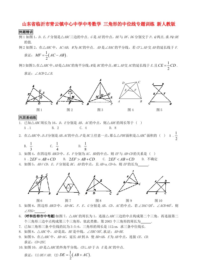 山东省临沂市青云镇中心中学中考数学