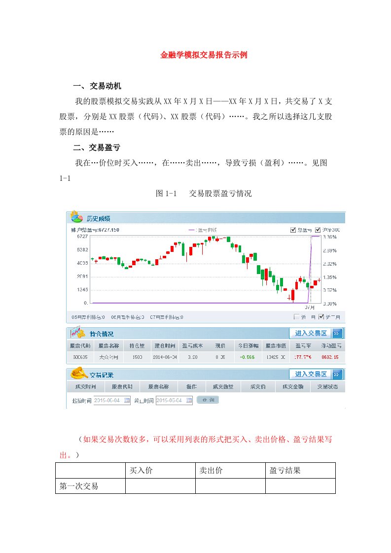 金融学模拟交易报告示例交易动机