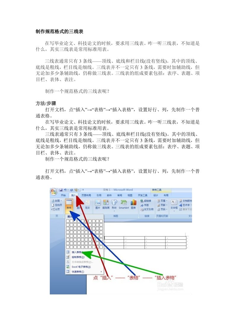 制作规范格式的三线表