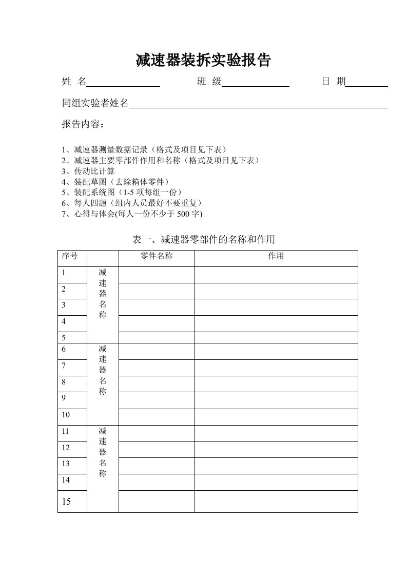 减速器装拆实验报告