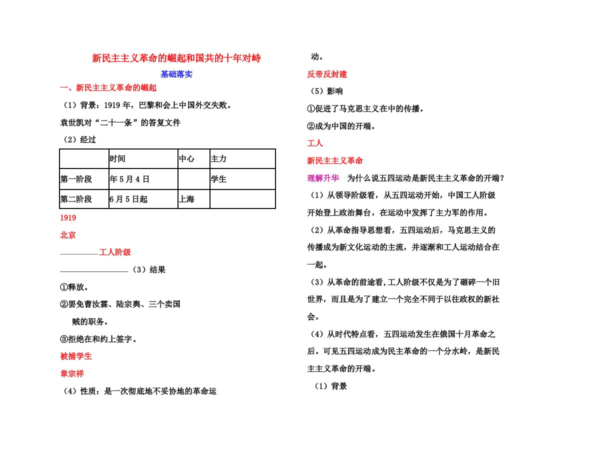 【高效课堂】高考历史各个击破针对性学案新民主主义革命的崛起和国共的十年对峙总复习新人教版