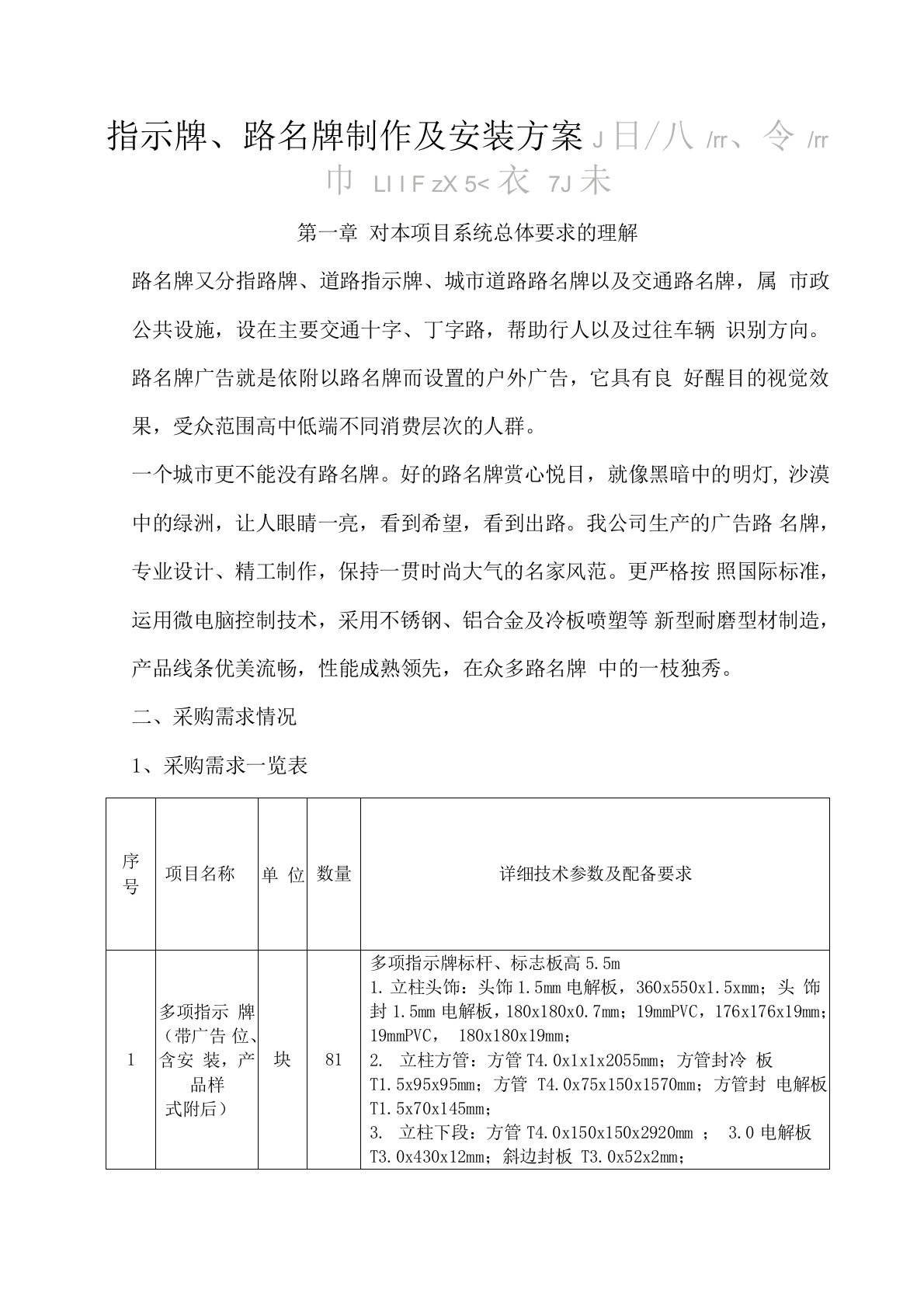 指示牌、路名牌制作及安装方案