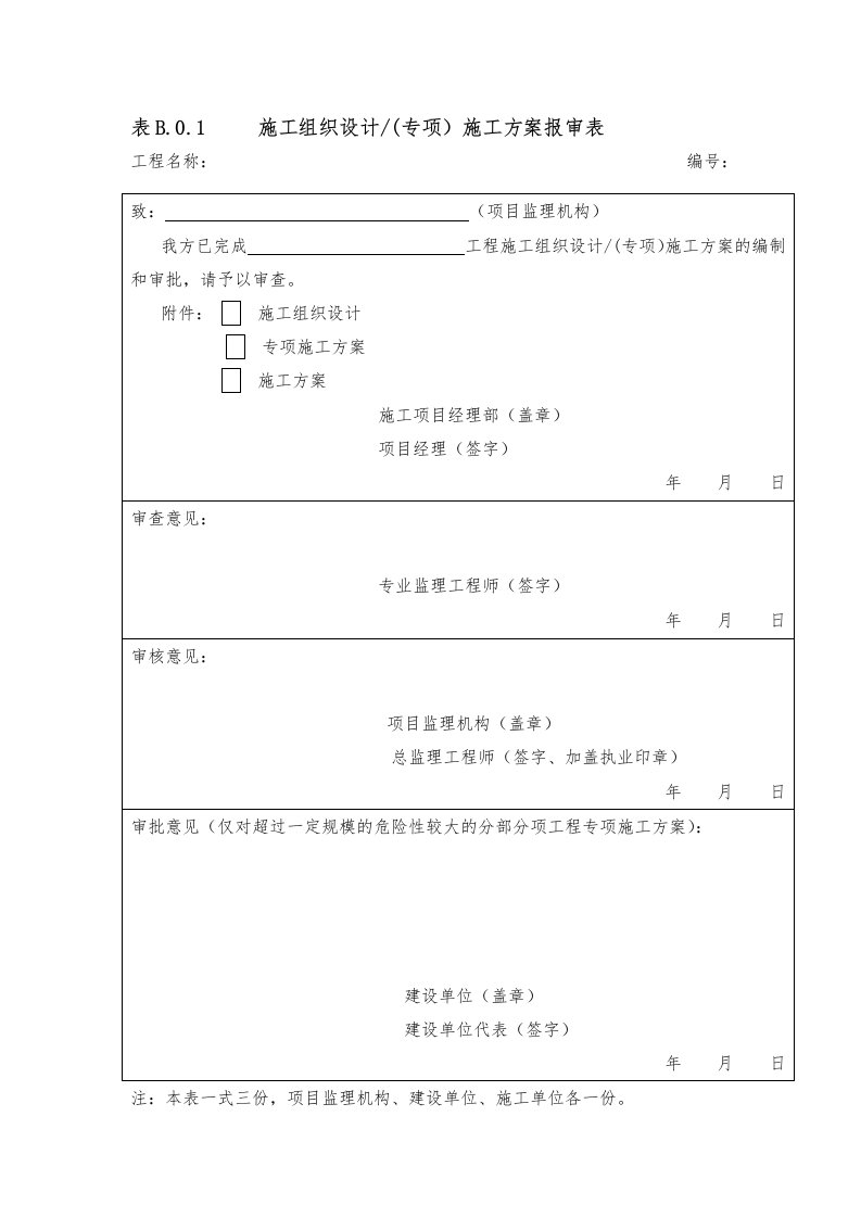 2019年【建设工程监理规范方案】GB50319~施工单位报审、报验表格B1~B14