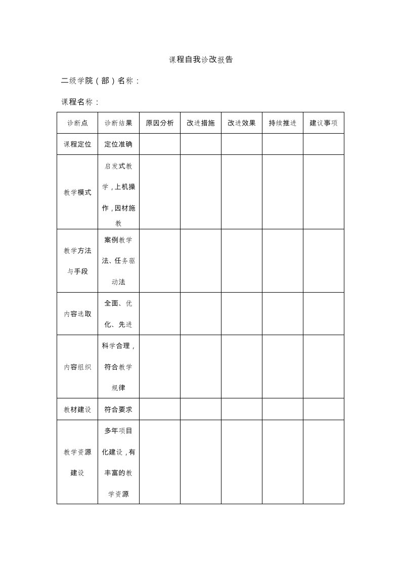 课程自我诊改报告