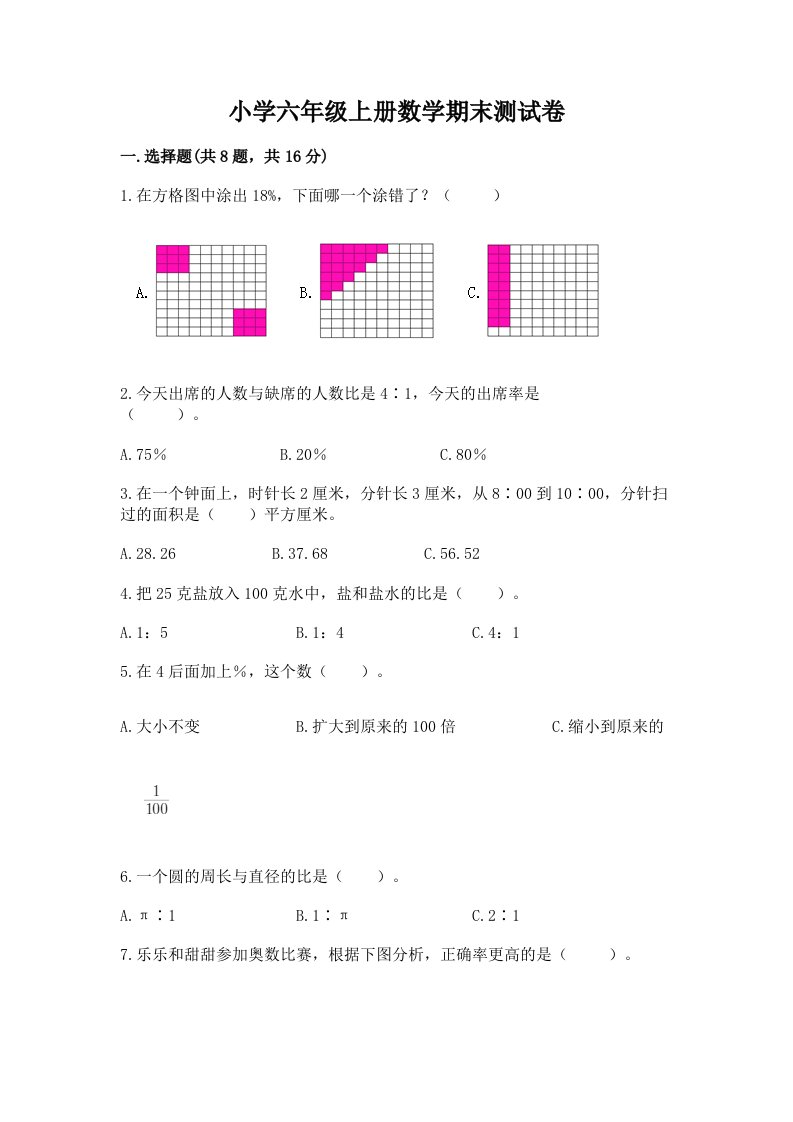 小学六年级上册数学期末测试卷及答案（真题汇编）