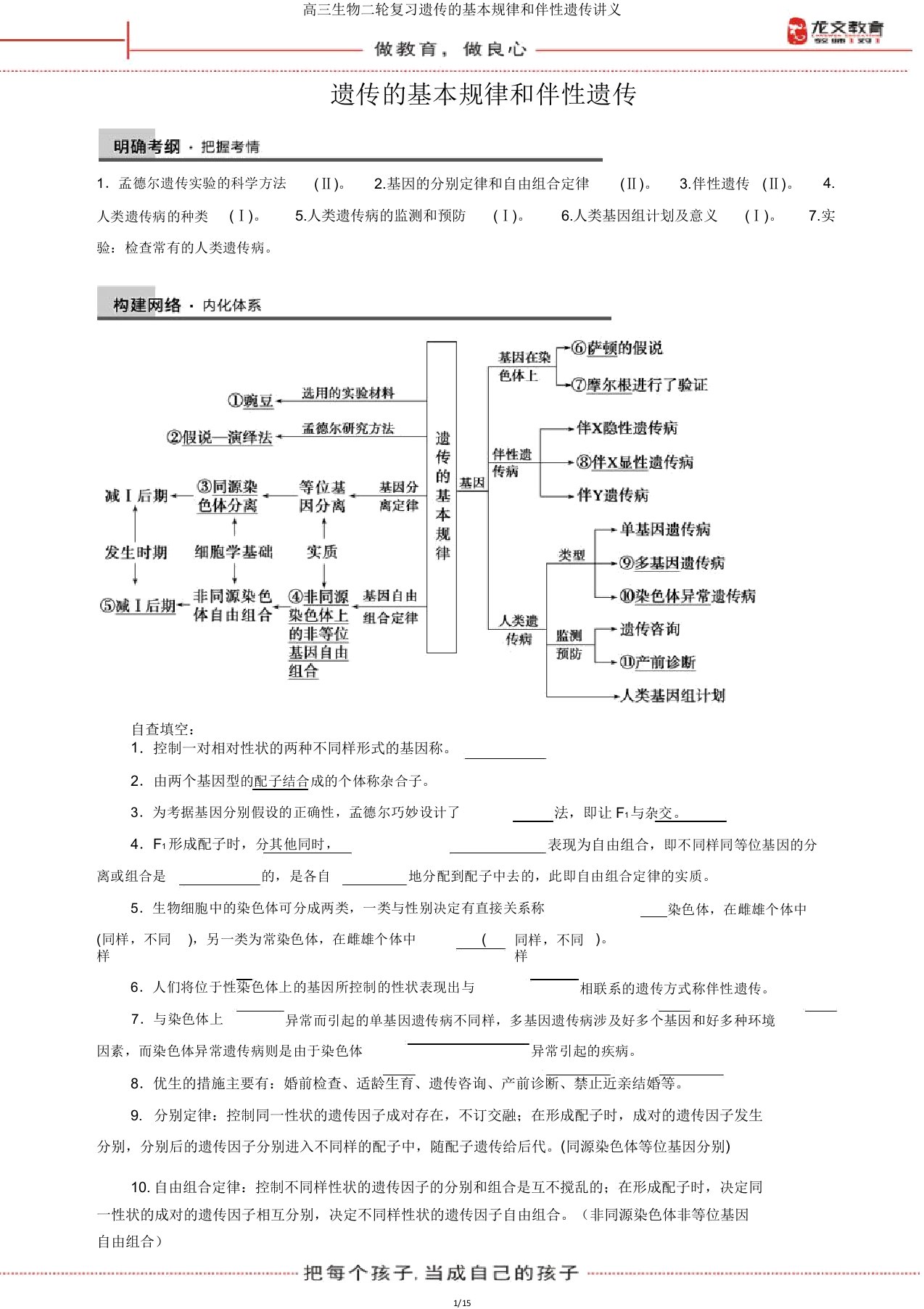 高三生物二轮复习遗传的基本规律和伴性遗传讲义