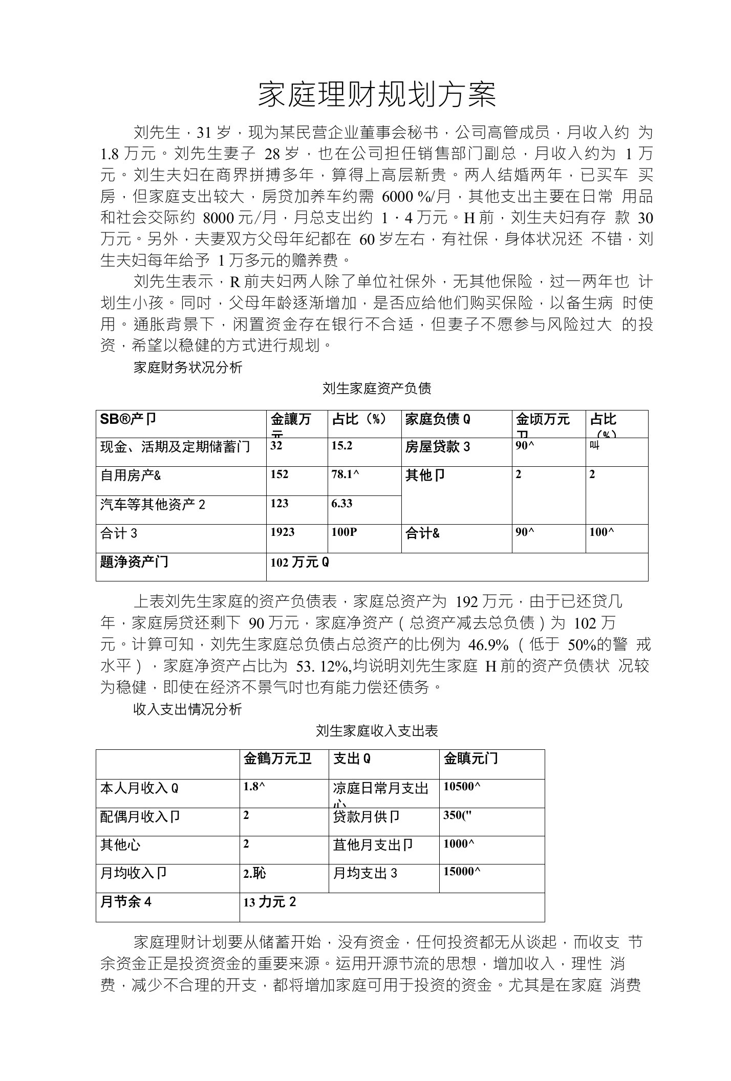 家庭理财规划方案