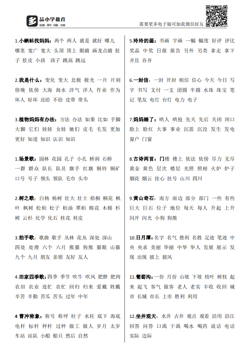 【小学精品】部编版二级上生字组词、语文园地、背诵课文汇