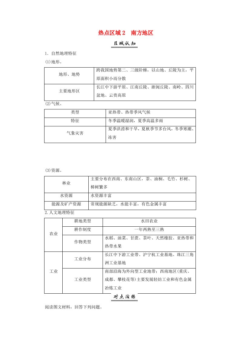 2025届高考地理一轮总复习素养提升第五模块区域地理第二十一章中国地理第46讲中国区域地理热点区域2南方地区