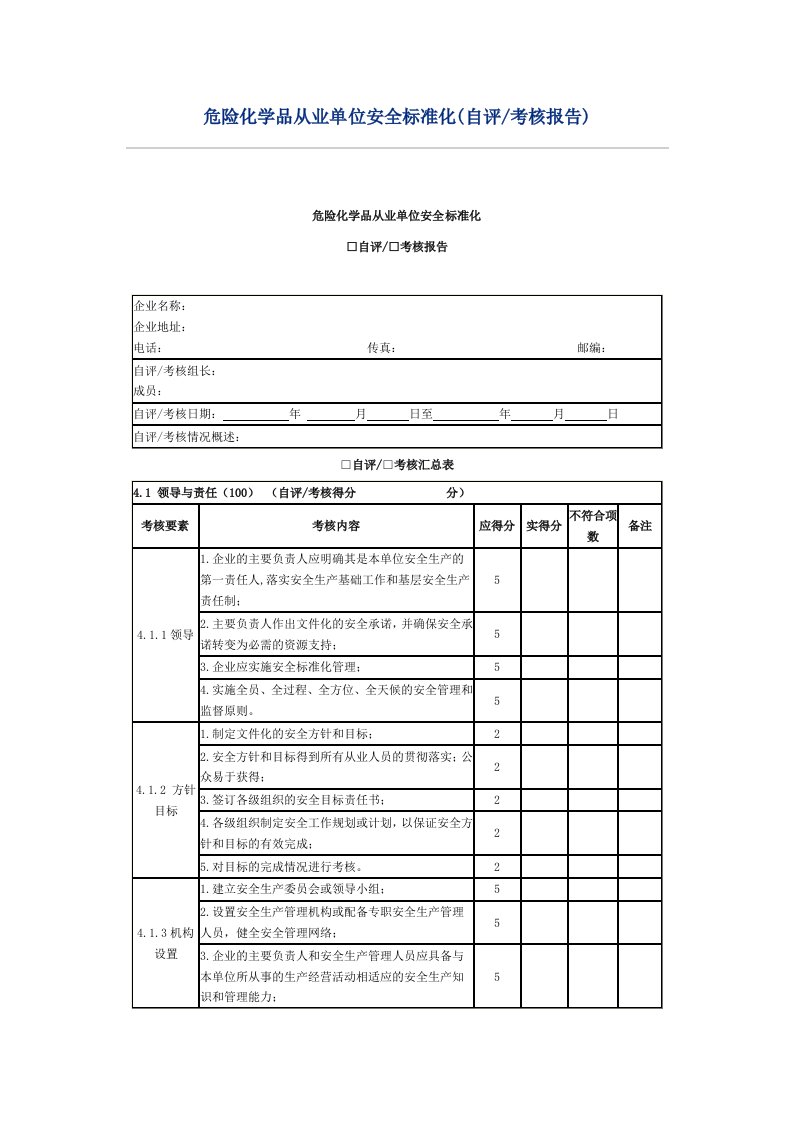 管理制度-危化品安全标准化建设考评自评报告