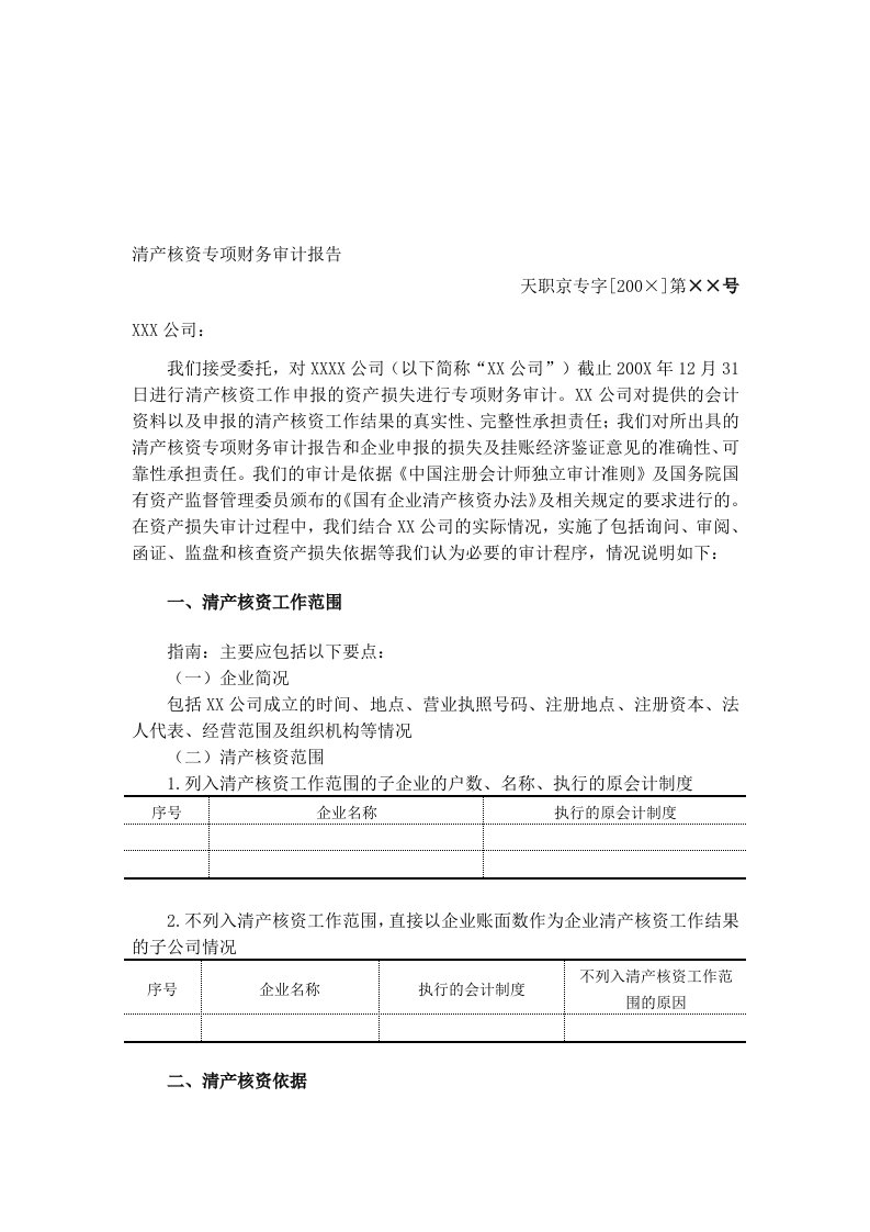 某公司清产核资专项财务审计报告