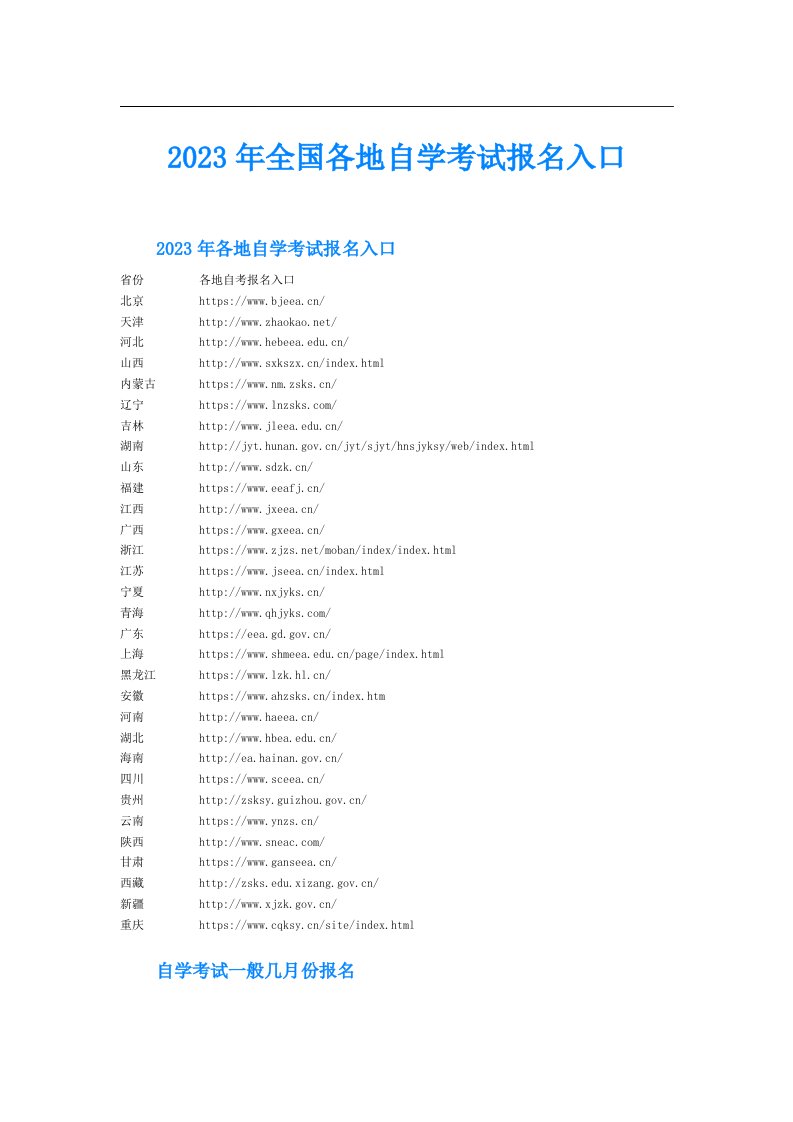 全国各地自学考试报名入口